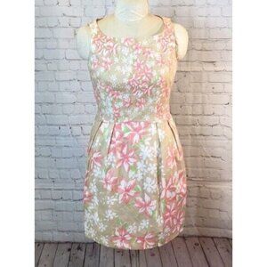 Cece’s New York Dress Tan w/ Pink floral Sleeveless A line Size 8